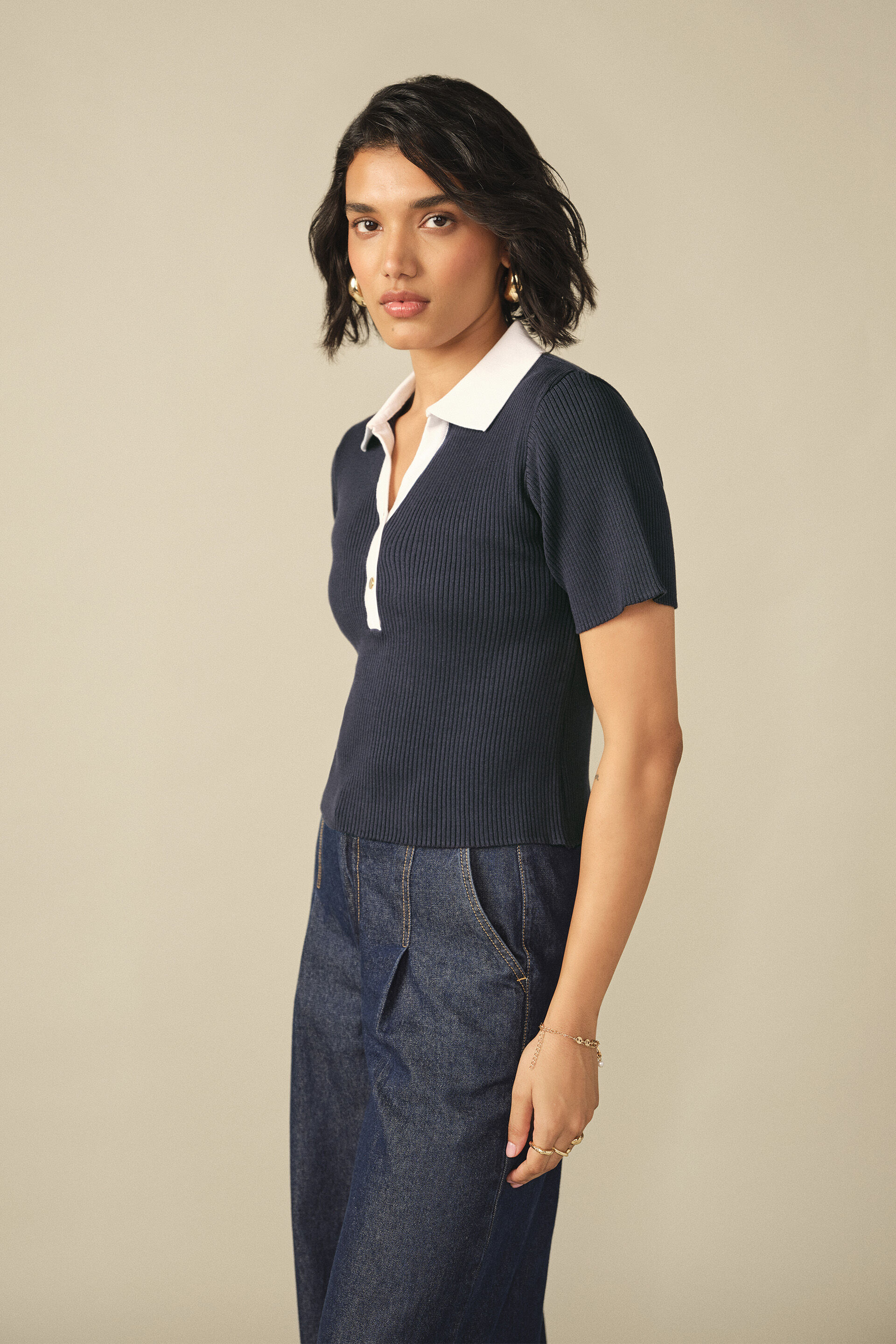 Collared T-shirt in Navy, Navy, image 4